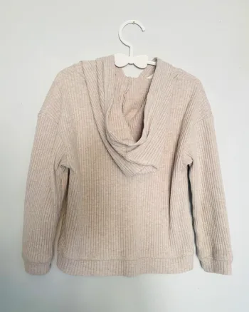 Sweat fin côtelé beige à capuche 4 ans - Kiabi