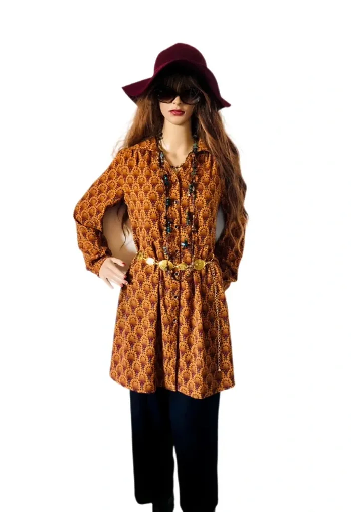 🍁Chemise longue S/36 hippie chic boho vintage retro 70s style long shirt🍁 - photo numéro 8