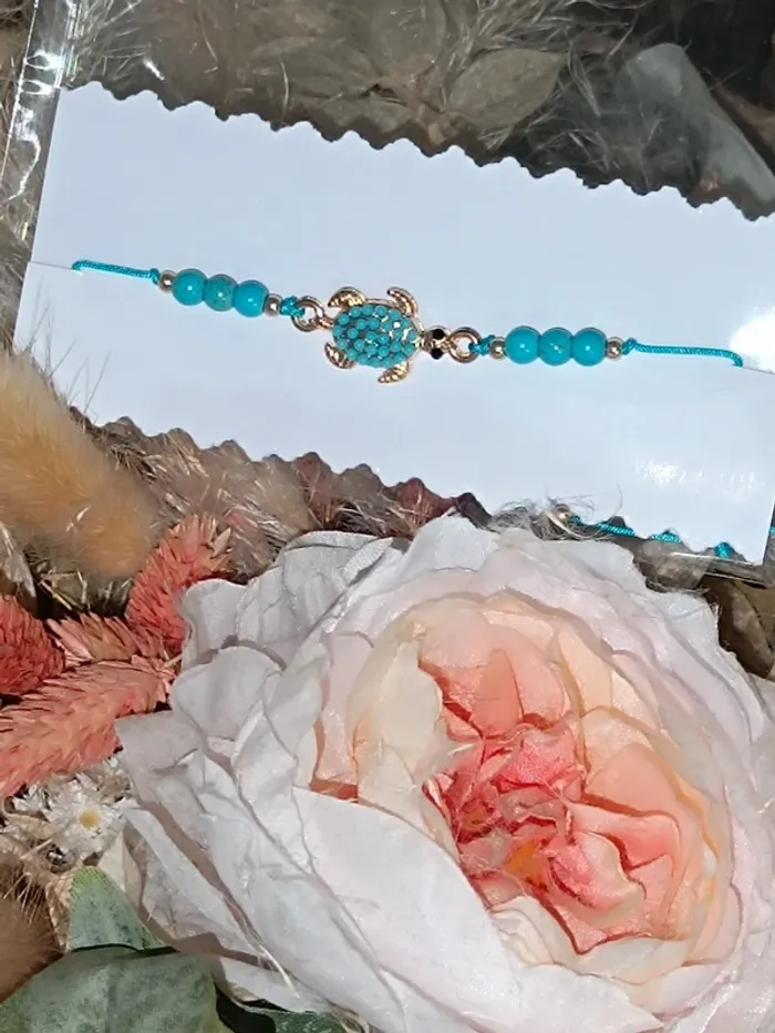 Bracelet réglable Tortue 🐢 perle turquoise 🩵