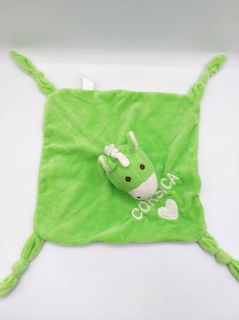 Doudou plat âne cheval vert blanc écru Corsica Entre ciel et mer cœur 4 nouettes