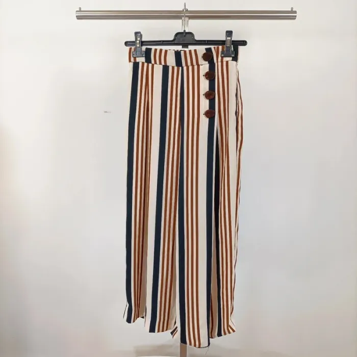 Pantalon Palazzo à rayures noires et marron, boutons à l'avant - XS Zara - A317