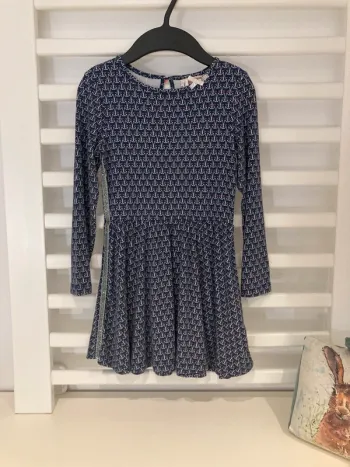 6 ans - Robe bleue marine petits chat liseré argenté