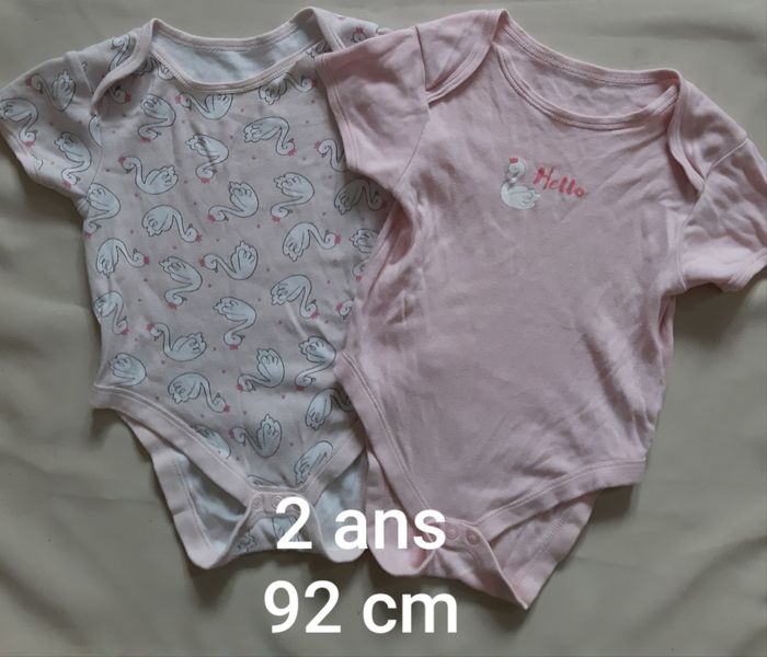 lot de 2 bodies manches courtes fille - cygnes - 2 ans - 92 cm