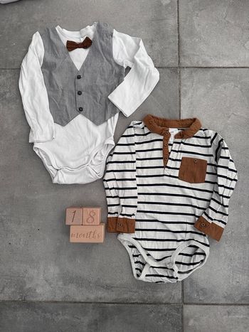 Lot de 2 bodys manches longues habillés avec bord papillon et col polo taille 18 mois H&M très bon état