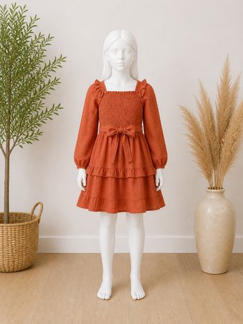 Robe A-line manche longues taille élastique fille