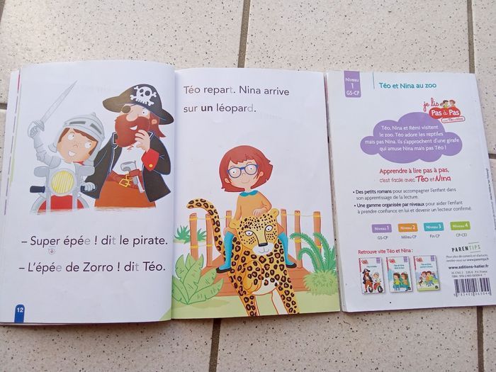 Lot de 2 livres je lis pas à pas, Théo et nina, niveau 1 GS,CP , maternelle, apprentissage