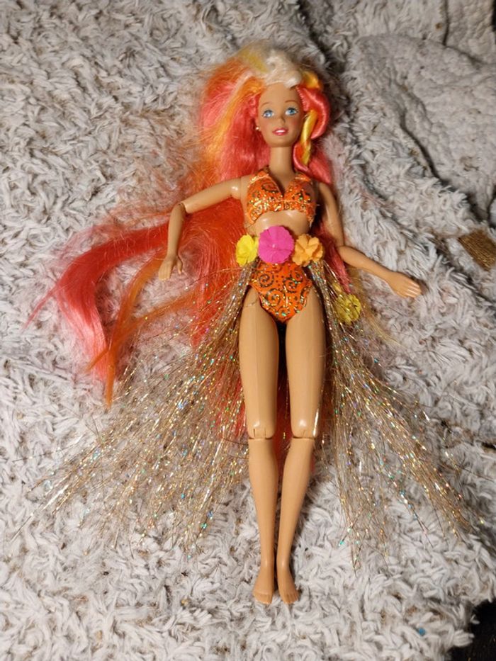 Barbie vintage hula hair cheveux orange a paillettes