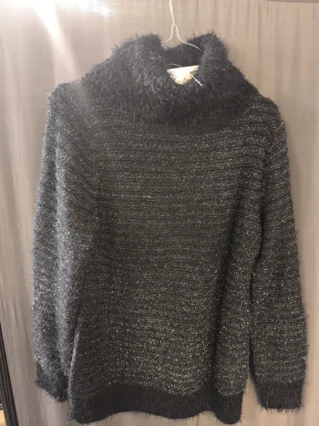 317015 pull col roulé noir argenté femme T1