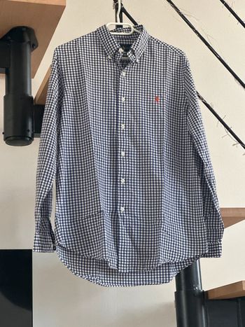 Chemise Ralph Lauren à carreaux bleu marine et blanc – Logo rouge