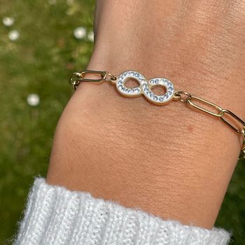 Bracelet Infini en acier inoxydable doré hypoallergénique scintillant avec ses strass