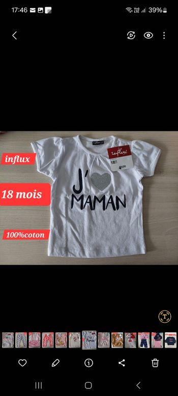 T-shirt J'aime Maman fille 18mois