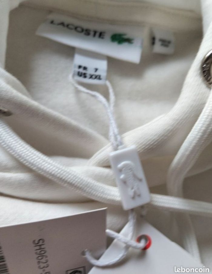 Sweat homme lacoste blanc créme taille XXL 100% coton 50€ - photo numéro 9