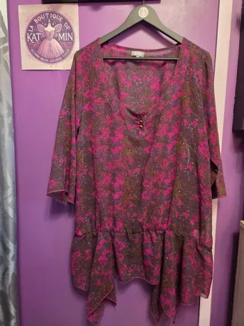 Blouse manches 3/4 voile transparente T48 Bleu bonheur