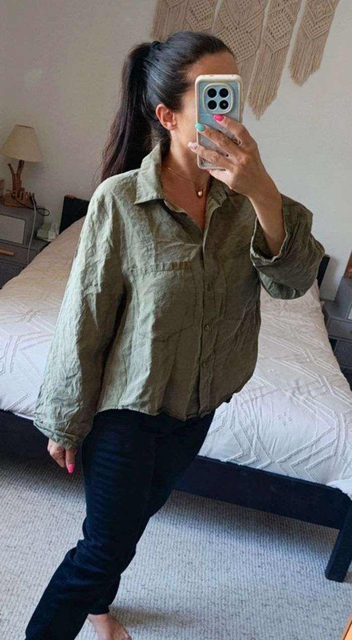 Chemise légère oversize Please L vert kaki 100% lyocell décontractée - photo numéro 2