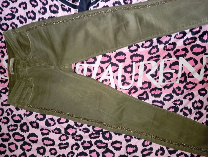 Jean Zara vert kaki 36 (paillettes)