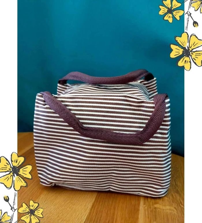 Sac isotherme rayé marron – Compact & pratique - lunchbox d’été - photo numéro 2