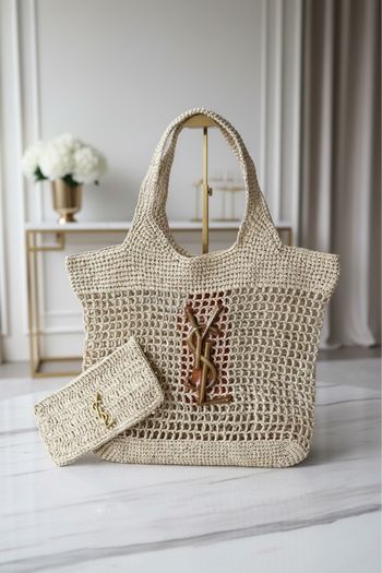 Sac en raphia YSL crème