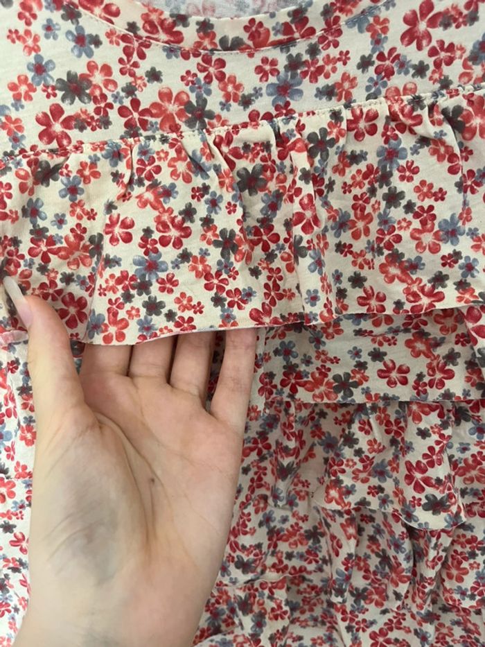 Débardeur crème à volants avec des fleurs ( rouge,bleu, gris), Esprit, L, 100% coton - photo numéro 2