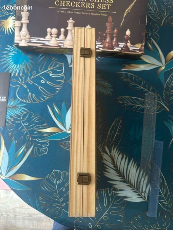 Jeu d’échecs en bois premium neuf complet + dames inclus 38 cm - photo numéro 7