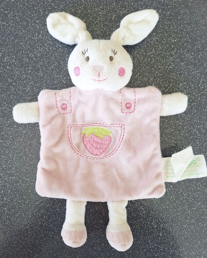 DOUDOU CARRE PLAT LAPIN ROSE / FRAISE - KIMBALOO
