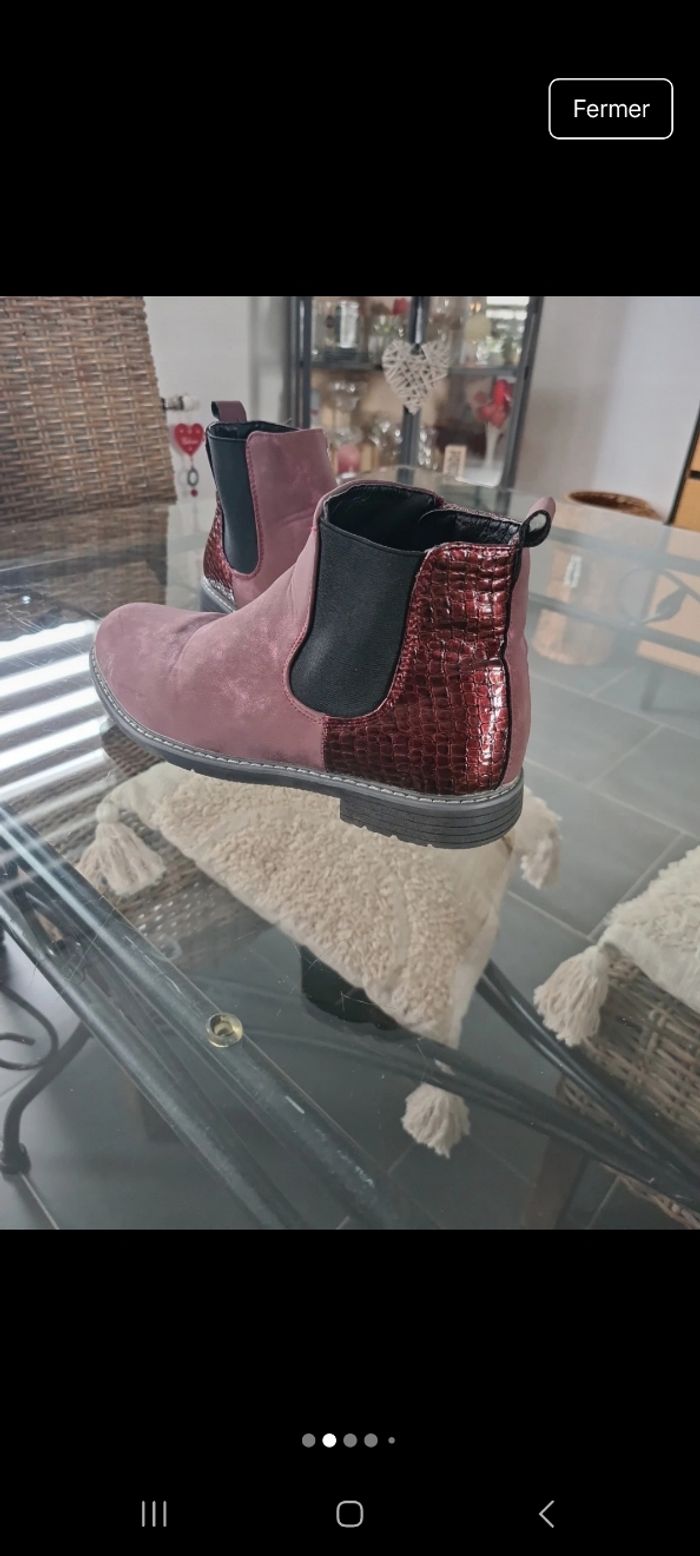Très jolie bottines en nubuck bordeaux - photo numéro 2