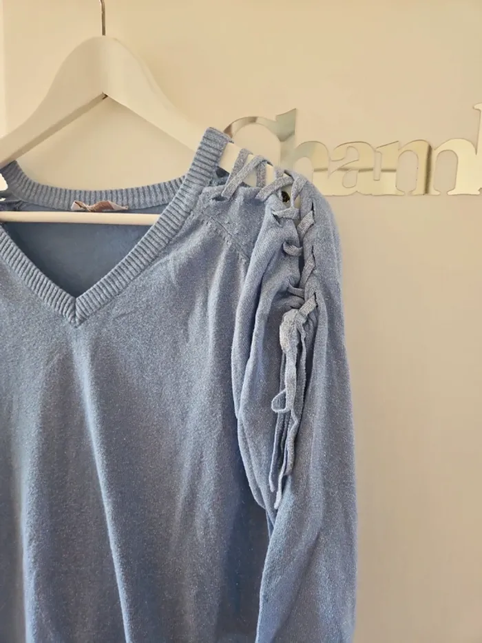 Pull bleu pailletté manches 3/4 - photo numéro 6
