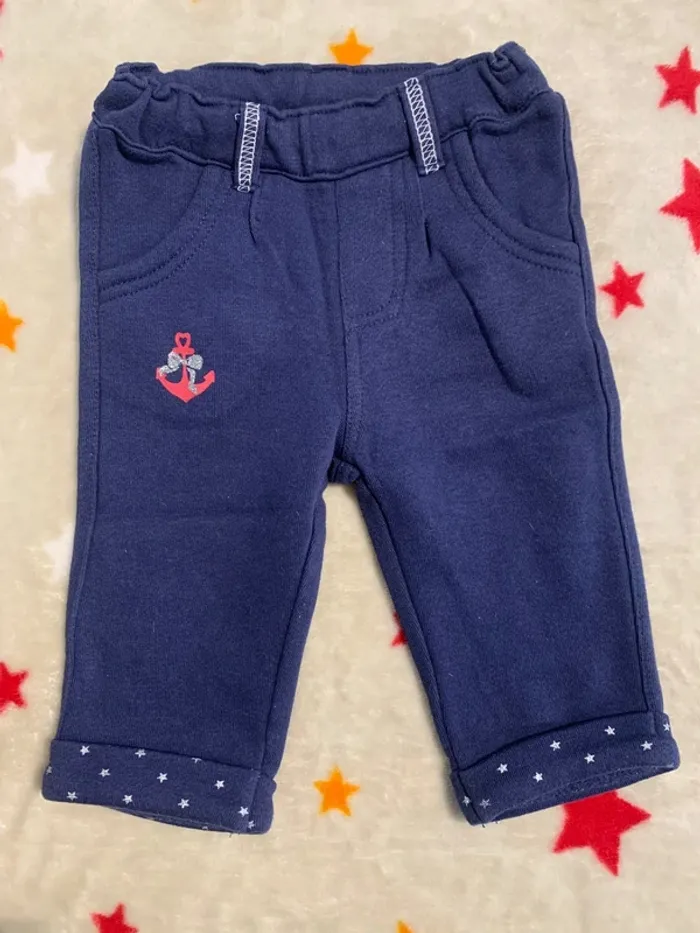 Ensemble Rentrée Tissaia T-shirt Gris à Dentelle & Pantalon Bleu Marine 9 Mois - photo numéro 6