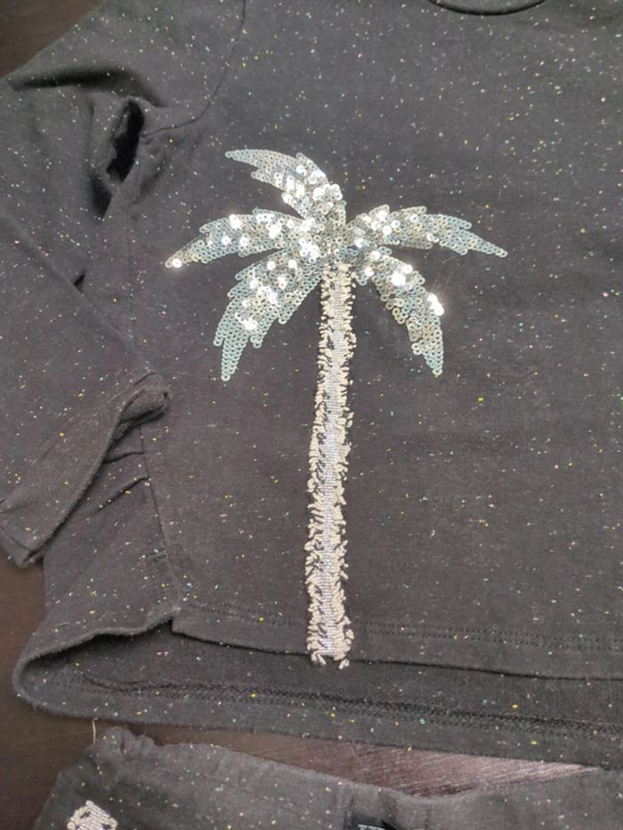 Ensemble pull et short IKKS noir moucheté palmiers sequins strass 6 ans - photo numéro 2