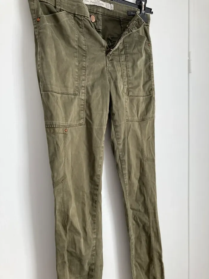 Pantalon chino slim skinny cargo kaki Zara fermeture - photo numéro 3