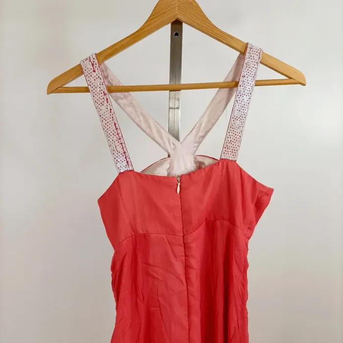 Robe corail en soie 1.2.3 Paris taille 38 détails brodés dos croisé chic été A1337 - photo numéro 5
