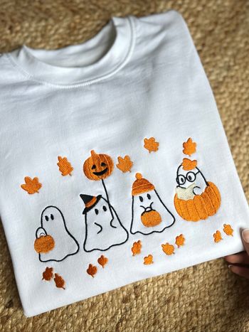 Pull brodé fantômes Halloween – unisexe automne cocooning