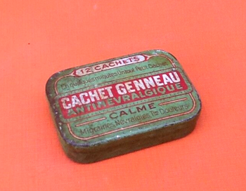 Années 1950  Boite publicitaire lithographiée  Cachet Genneau   Antinevralgique