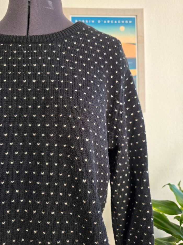 Pull noir en maille épaisse avec petits cœurs - & Other Stories - taille L - 40 - photo numéro 2