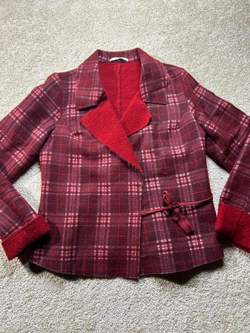 ❤️🔥 BLAZER VINTAGE ROUGE & NOIR – STYLE TARTAN – TAILLE 40 FEMME 🔥❤️