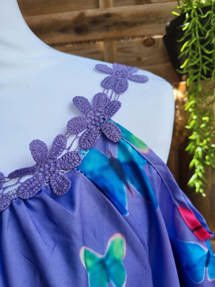 Blouse fluide broderie papillon violet multicolore taille 50 - photo numéro 3
