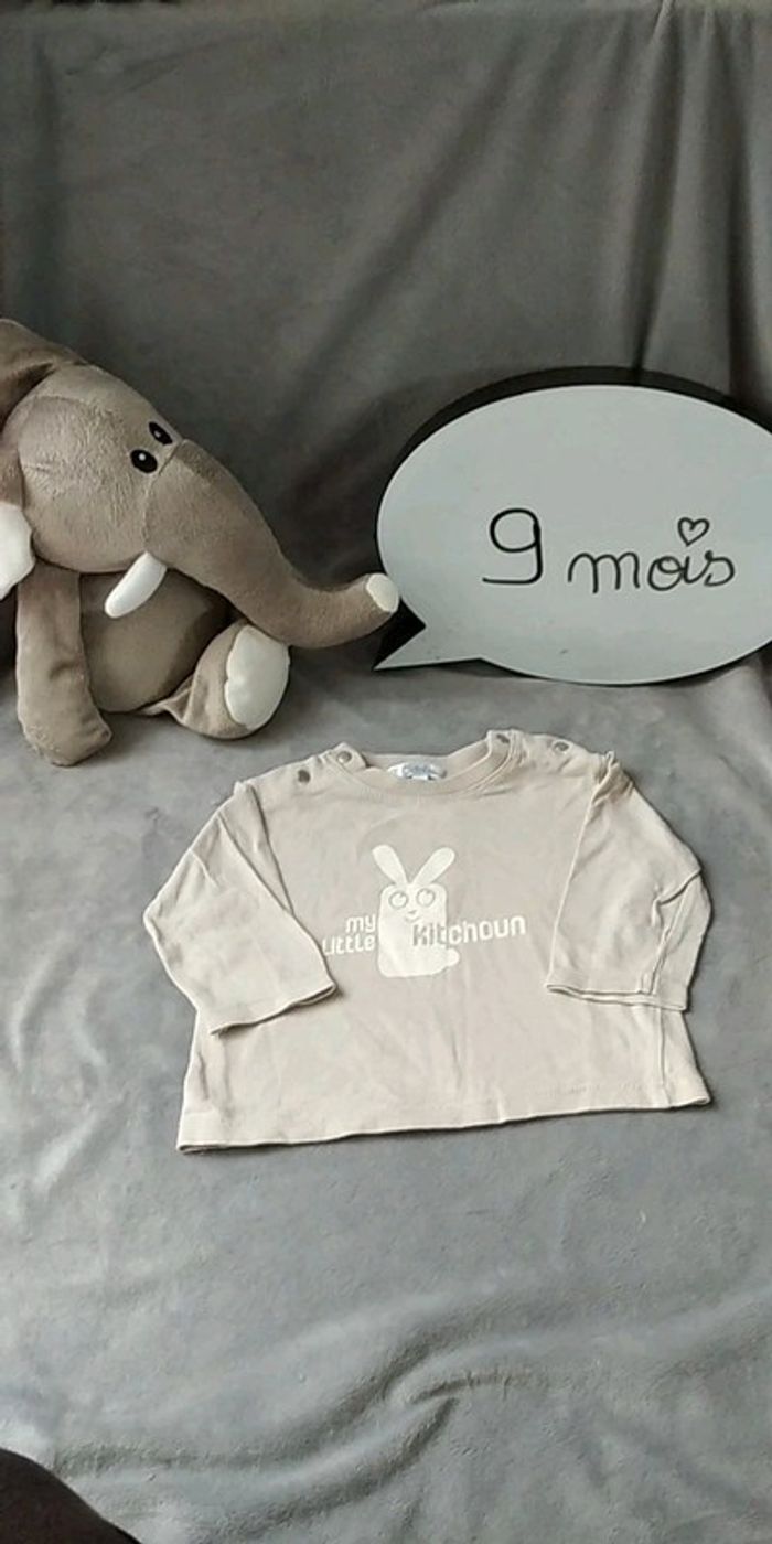 Tee shirt manches longues Garçon 9 mois "lapin" My little Kitchoun