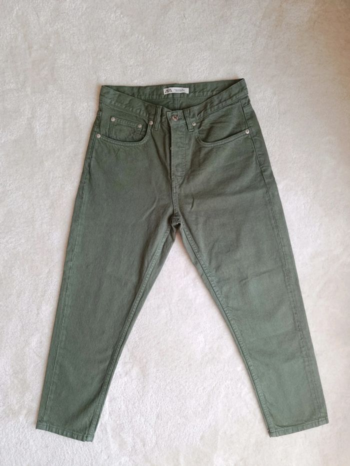 Jean Zara kaki taille haute 40 neuf 4 boutons 100% coton - photo numéro 5