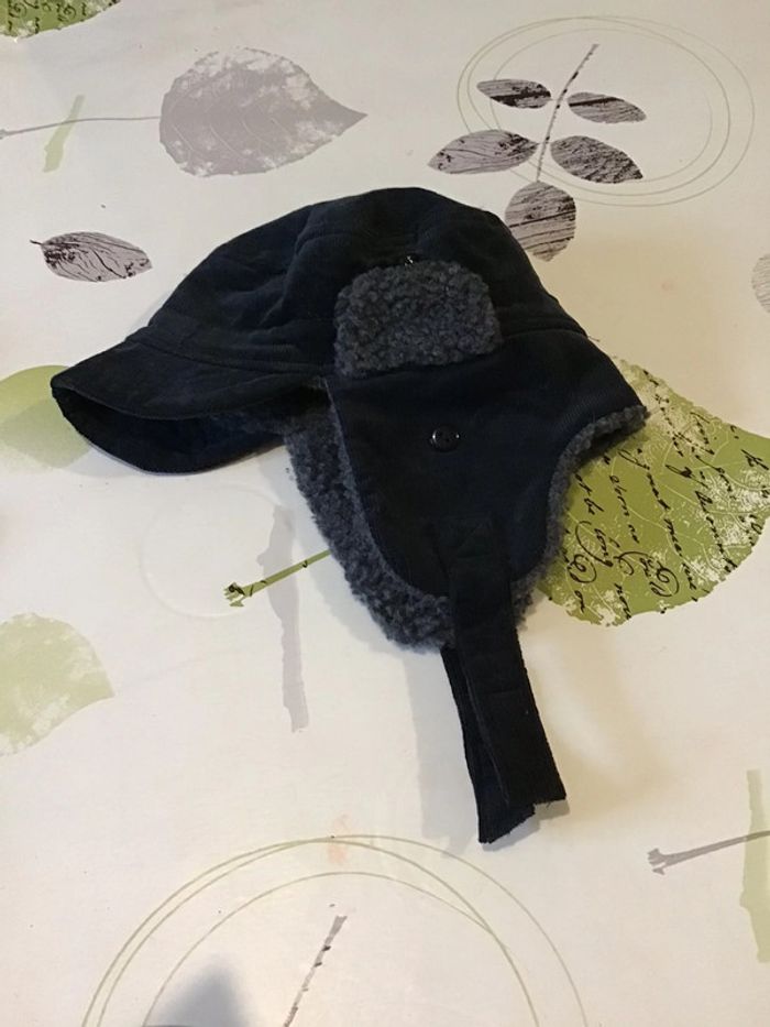 Chapka velours côtelé marine et molletonné intérieur gris taille 52