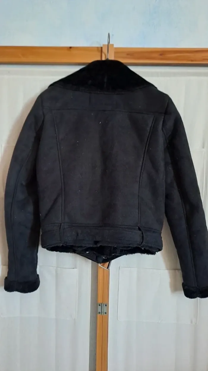 Perfecto noir fausse fourrure / Veste en daim / Blazer fausse fourrure / Veste Femme Noir - photo numéro 3