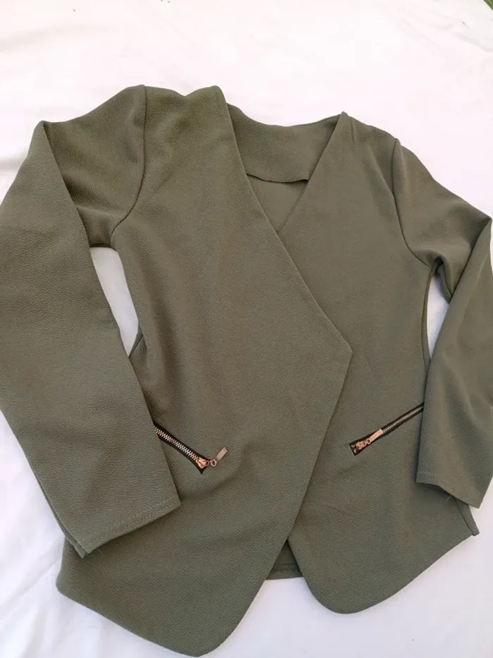 Petite veste ouverte kaki légère style blazer made in France taille S - photo numéro 2