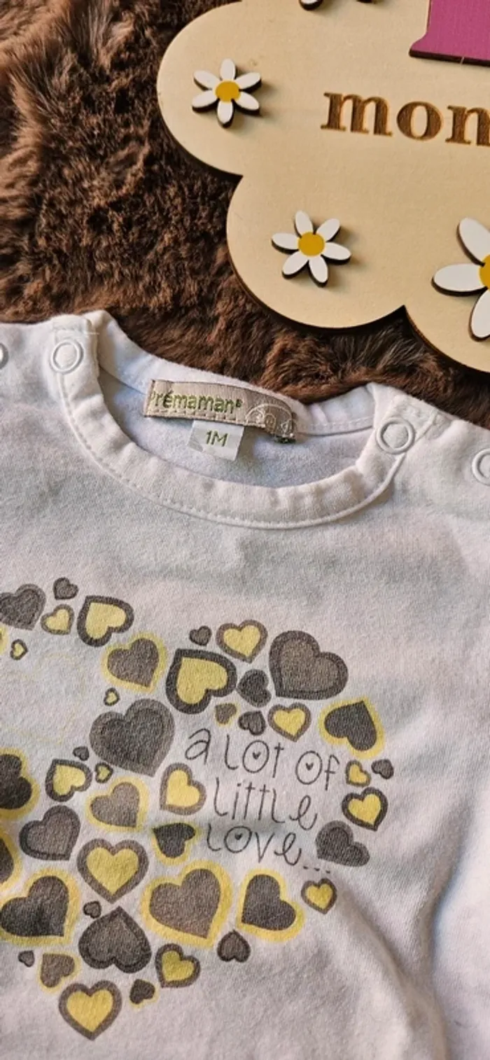 T-shirt 1 mois coeur bébé été  premaman - photo numéro 2