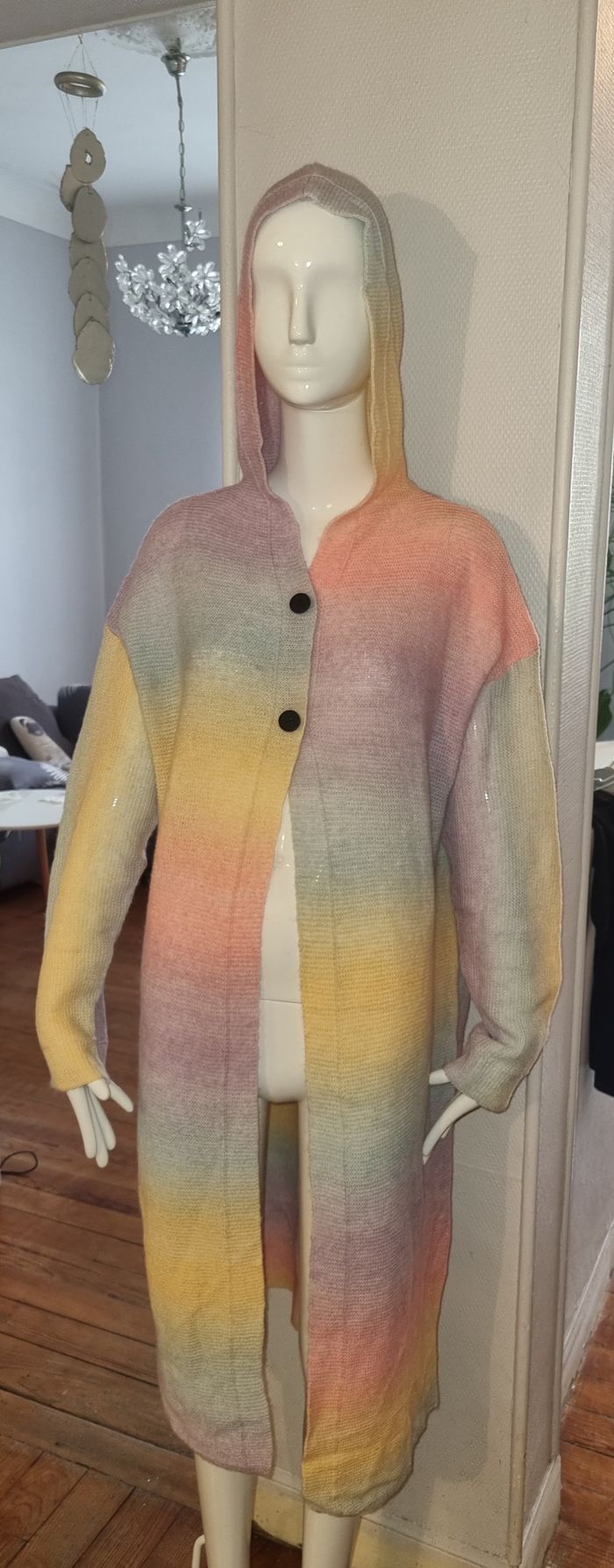 Gilet très long à capuche multicolore pastel 2XL neuf - photo numéro 4