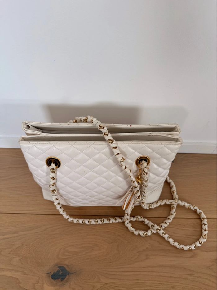 Sac blanc femme chaînes doré or matelassés blanc chaînes doré or zip bandoulière à main borsa - photo numéro 2