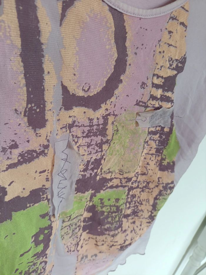 Rare top transparent lilas imprimé abstrait Taille S vintage rare original - photo numéro 4