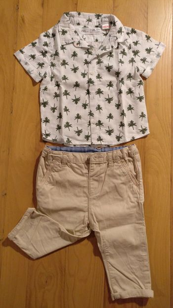 Ensemble chemise/pantalon blanc/beige/vert taille 9 mois zara
