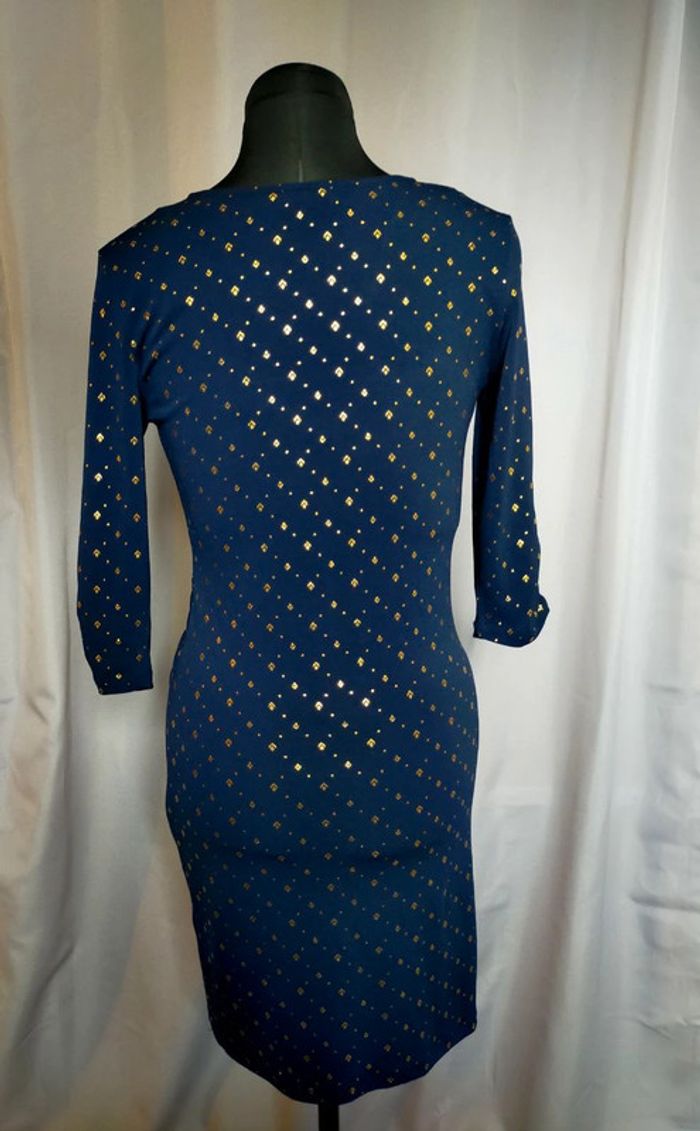 Robe ajustée bleu marine à motifs dorés – T. 38 estimée – Stretch - photo numéro 3