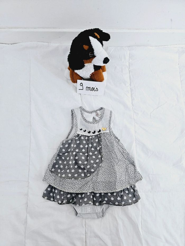 Robe grise canards sans manches bébé fille 9 mois