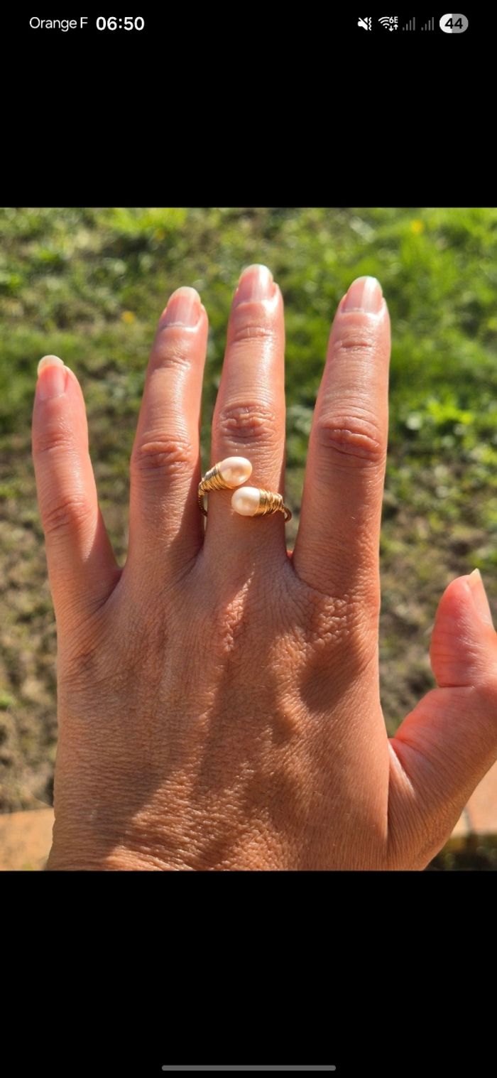 Bague perle de culture doré | Idée cadeau - photo numéro 2
