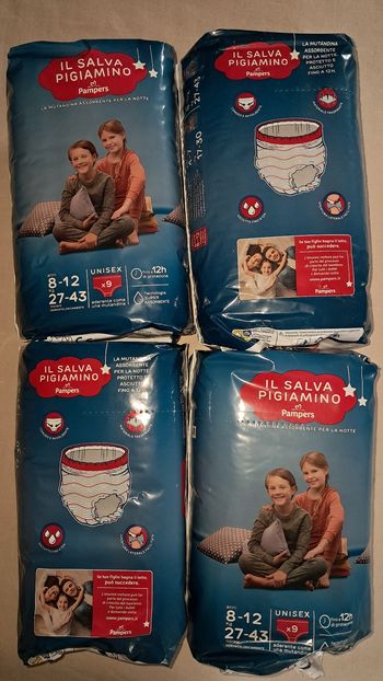 4 paquets de pyjama pants pampers 8-12 ans par 9 couches 