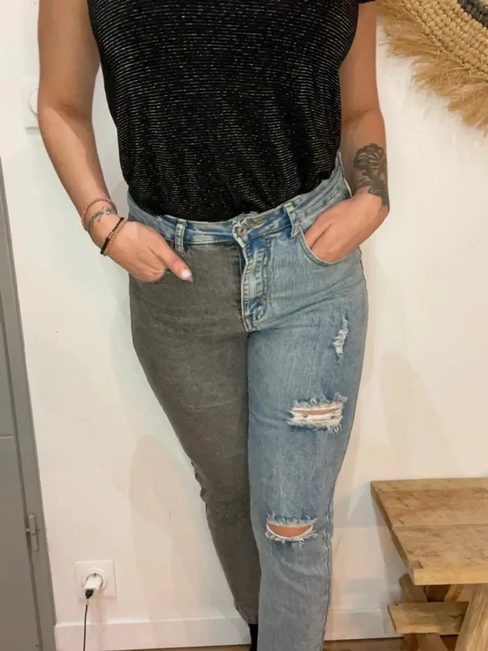 Jean mom taille haute bicolore - photo numéro 3